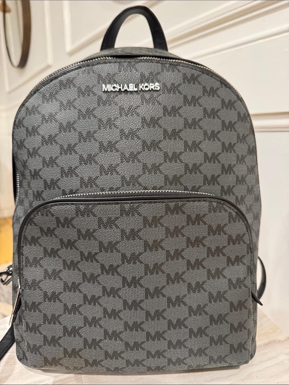 Michael Kors Bag Jet Set MK Logo Black Gray Backpack - Picture 5 of 17